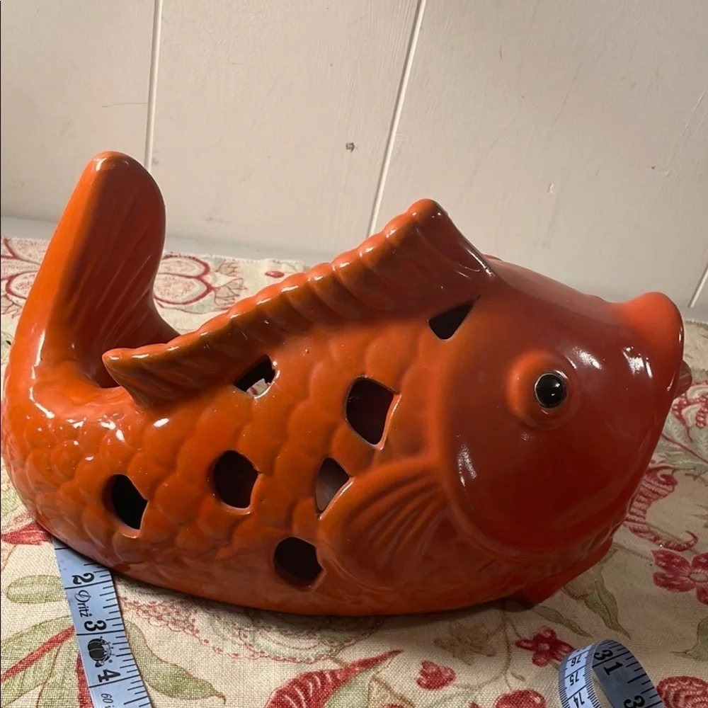 Koi Ceramic Rust Lay Flat Patio Fish Tea  Light Holder